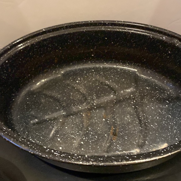 VTG enamelware black speckled oval lidded 16 inch roasting pan - Picture 6 of 12